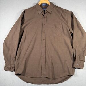Sir Pendleton Men XL Brown 100% Worsted Wool Button Down Shirt Long Sleeve Solid